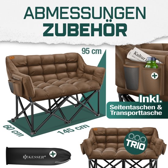 KESSER® Campingstoel Opvouwbaar geschikt voor 2 Personen Vouwstoel - Visstoel 300 kg Draagvermogen — afbeelding 5
