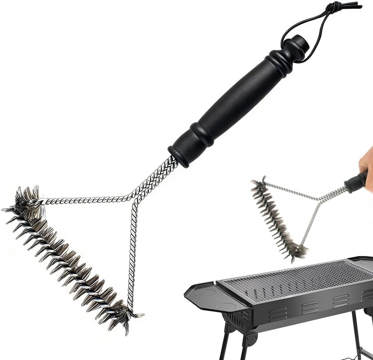 Grillborstel - Roestvrij staal - 360° Driehoekig ontwerp - Ergonomische handgreep - Voor BBQ-liefhebbers