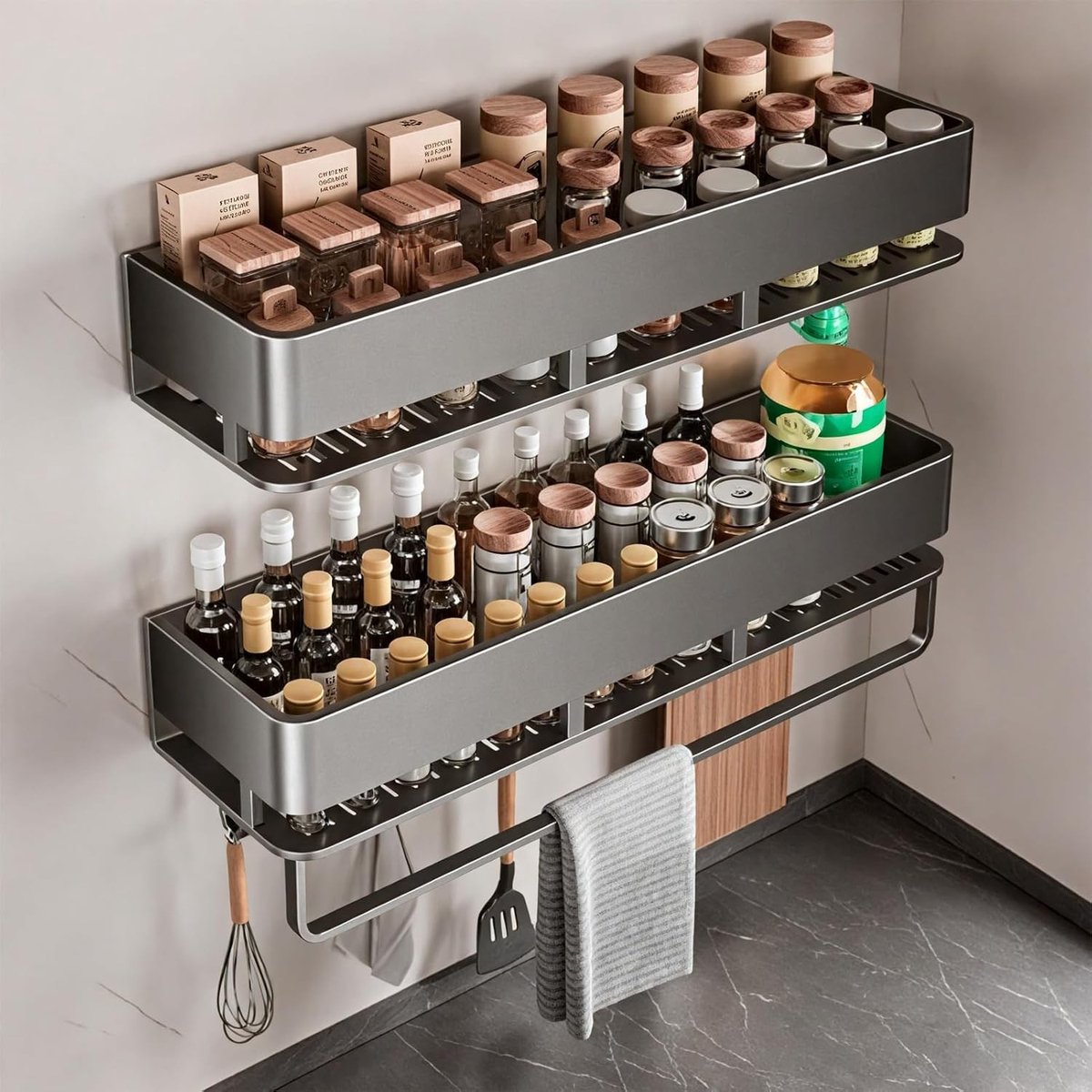 Kruidenrek voor aan de muur - Metalen - Ruimtebesparend - Eenvoudige montage - Voor de keuken