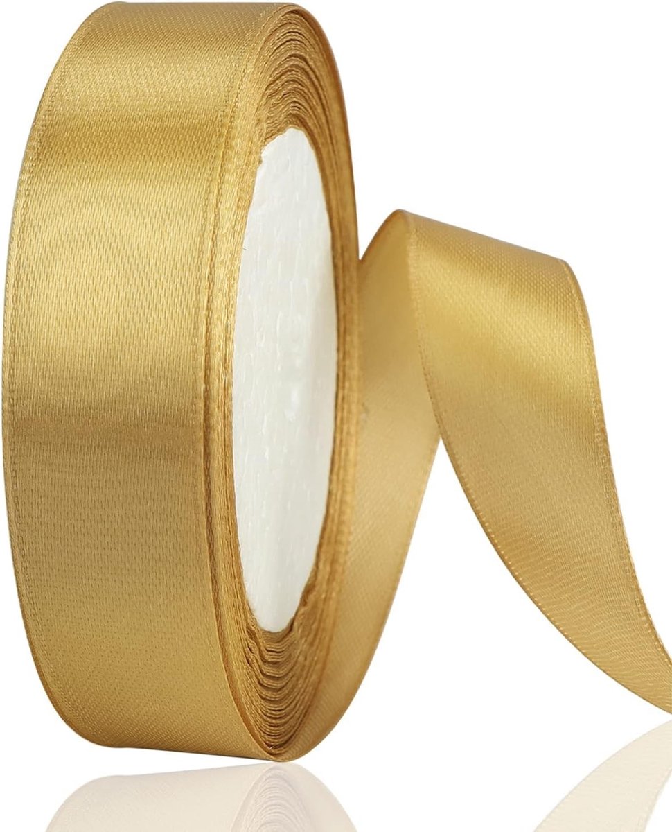 Champagne Gouden Satijnen Lint 20mm x 22m - Dubbelzijdig Polyester voor Cadeauverpakking, Taartdecoratie, Feestballonnen en Haarstrikken