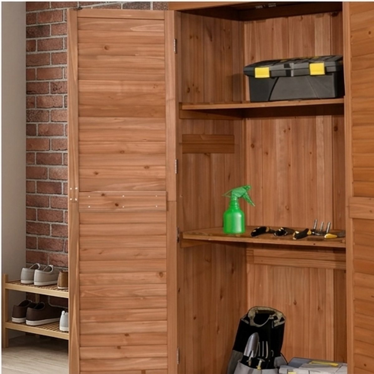 Houten Tuinkast met Planken 160 cm Weerbestendige Opbergkast voor Tuin, Balkon en Terras - Novihomestore