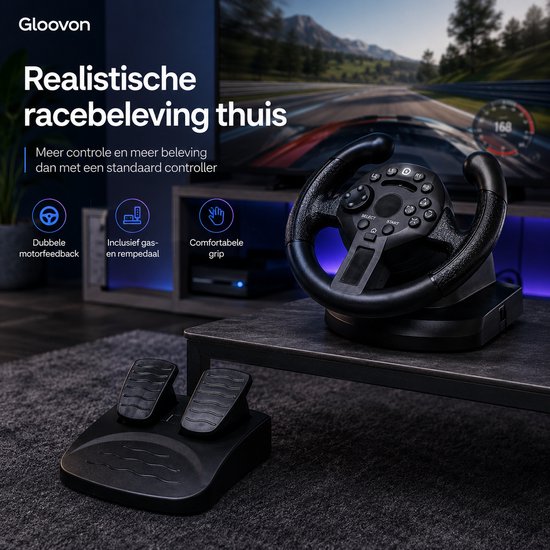 Gloovon® - Racestuur en Pedalen - Racestuur PS3 - Racestuur Standaard - Driving Force - Gaming Stuurwiel PC - Geschikt voor PS3, PC (D-Input), Xbox 360 / One, Steam en PC (XInput) - Zwart van Merkloos — afbeelding 5
