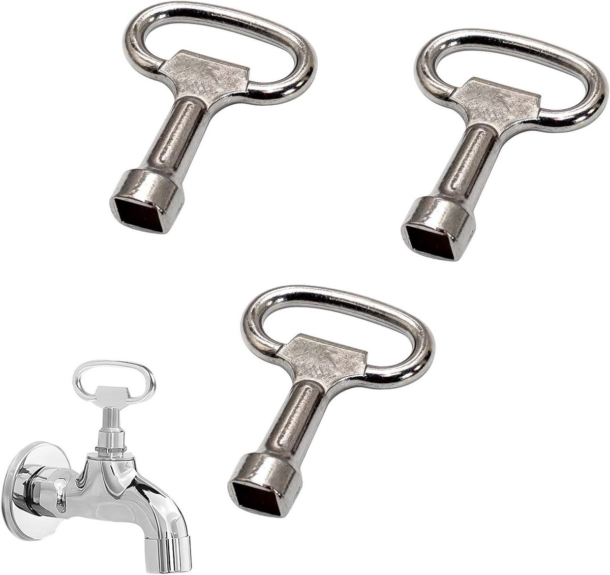 Set van 3 vierkante steeksleutels van roestvrij staal met T-handvat en D-handvat - 54 mm lengte - ideaal voor gasmeters, verdeelkasten en kastdeuren - multifunctioneel en duurzaam