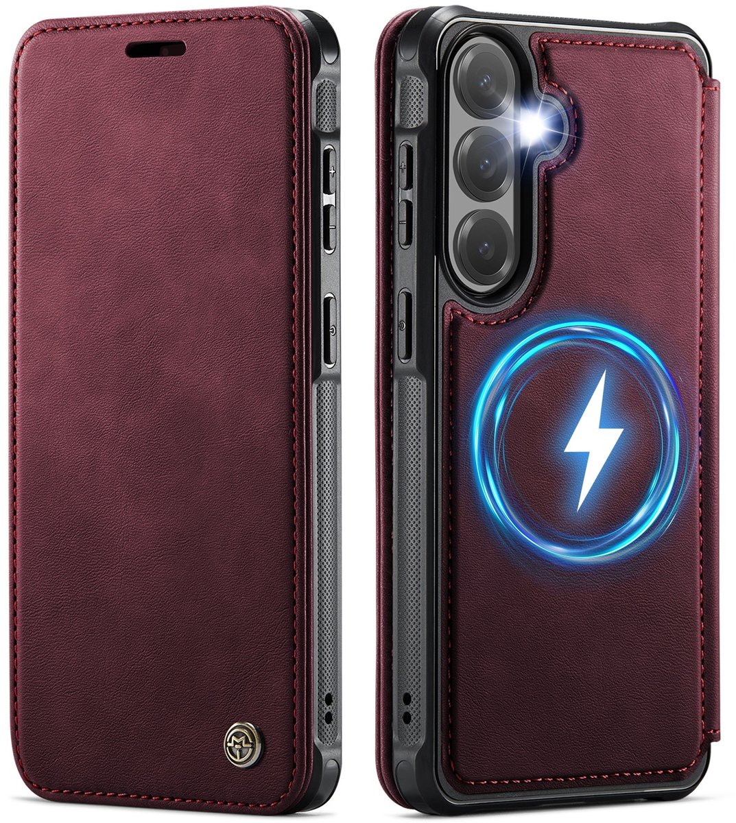 CaseMe Hoesje - Geschikt voor Samsung Galaxy S25 FE Hoesje - CaseMe 053 Slim Book Case - MagSafe Compatible - Rood