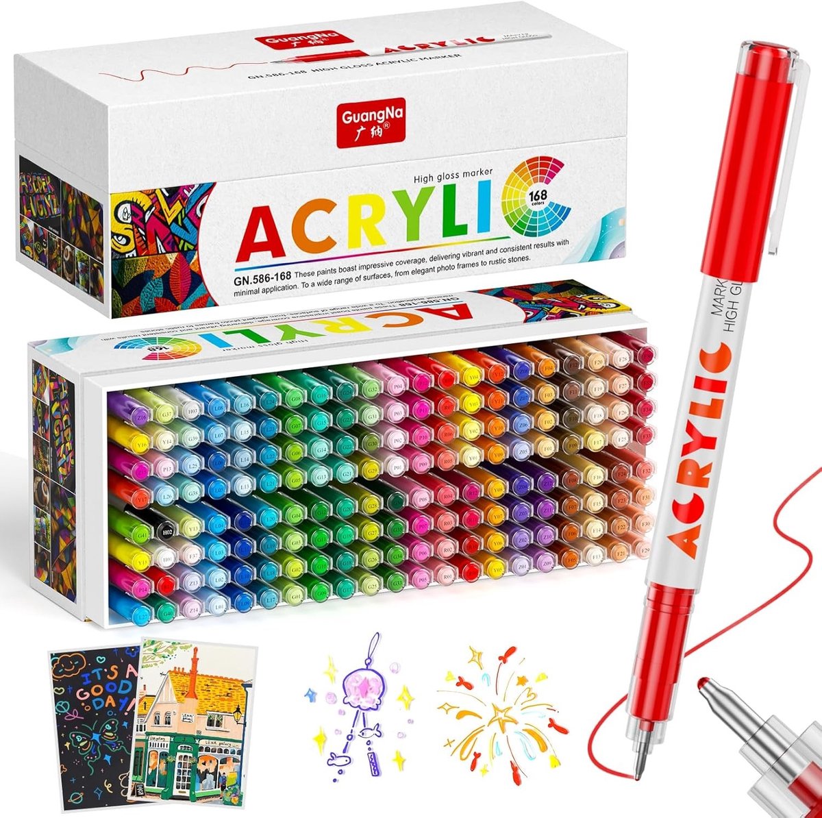 Acrylverfstiften - 168 Stuks - Extra Fijne Punt van 1mm - Waterbasis - Voor Volwassenen