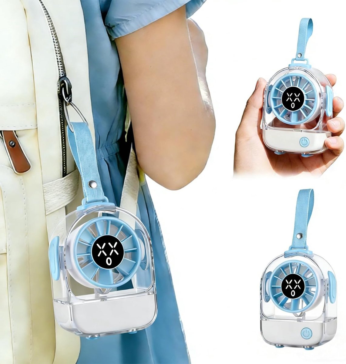 Mini Ventilator met led-display - Draagbare USB Mini-fan - Handventilator - Nekventilator - Bureauventilator - Reisventilator - Oplaadbare Stille Bladeless Ventilatoren - Voor Buiten, Op Reis En Op Kantoor - Blauw