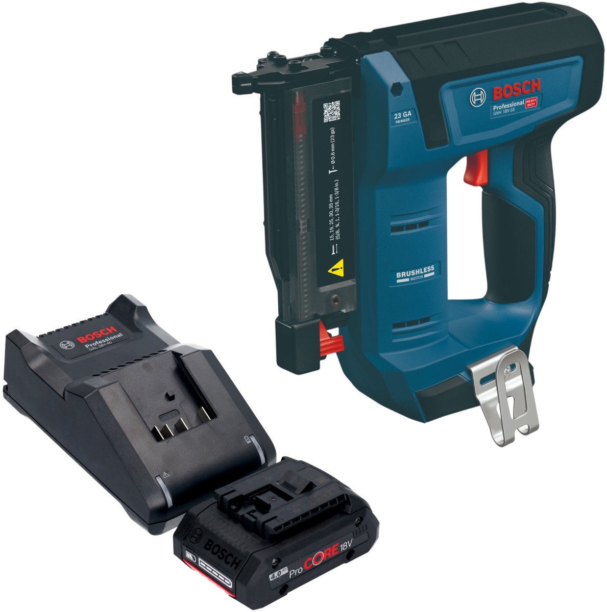 Bosch GNH 18V-35 accu-houtspijkermachine 18 V 0,6 x 15 - 35 mm borstelloos + 1x ProCORE-accu 4,0 Ah + oplader