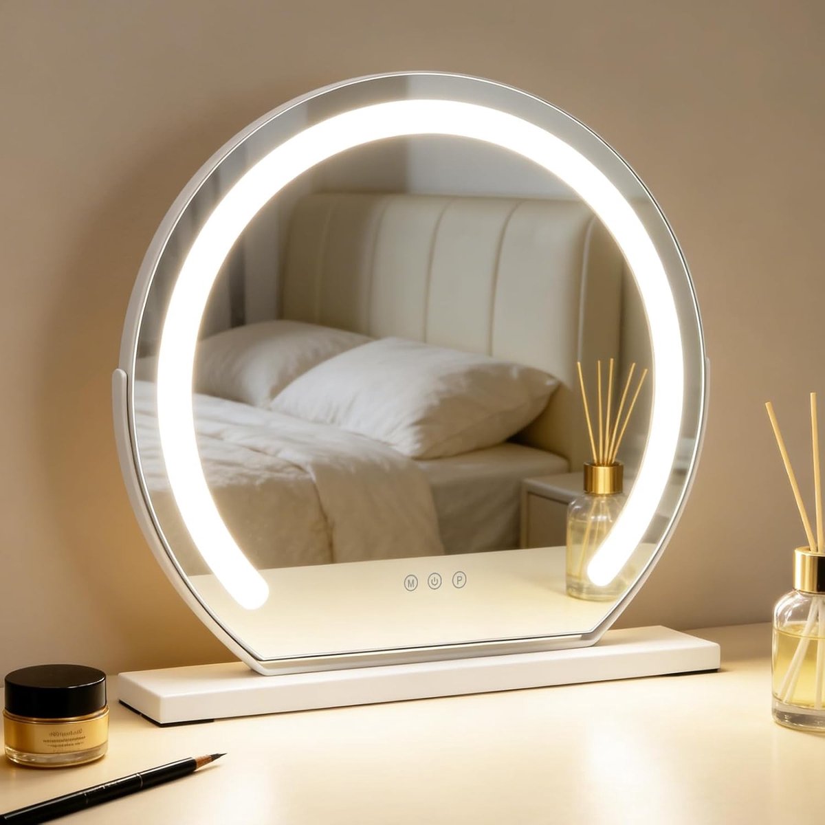 Ronde Make-upspiegel met Verlichting - Wit - LED met 3 Lichtmodi - Dimbaar - Voor Thuisgebruik