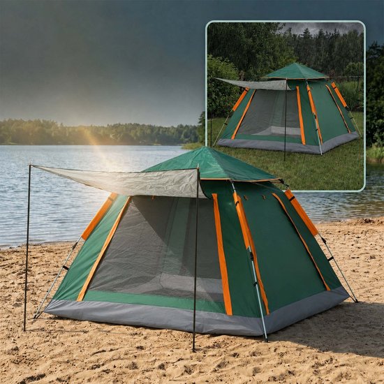 campingtent-240x155x240 cm-donkergroen — afbeelding 2