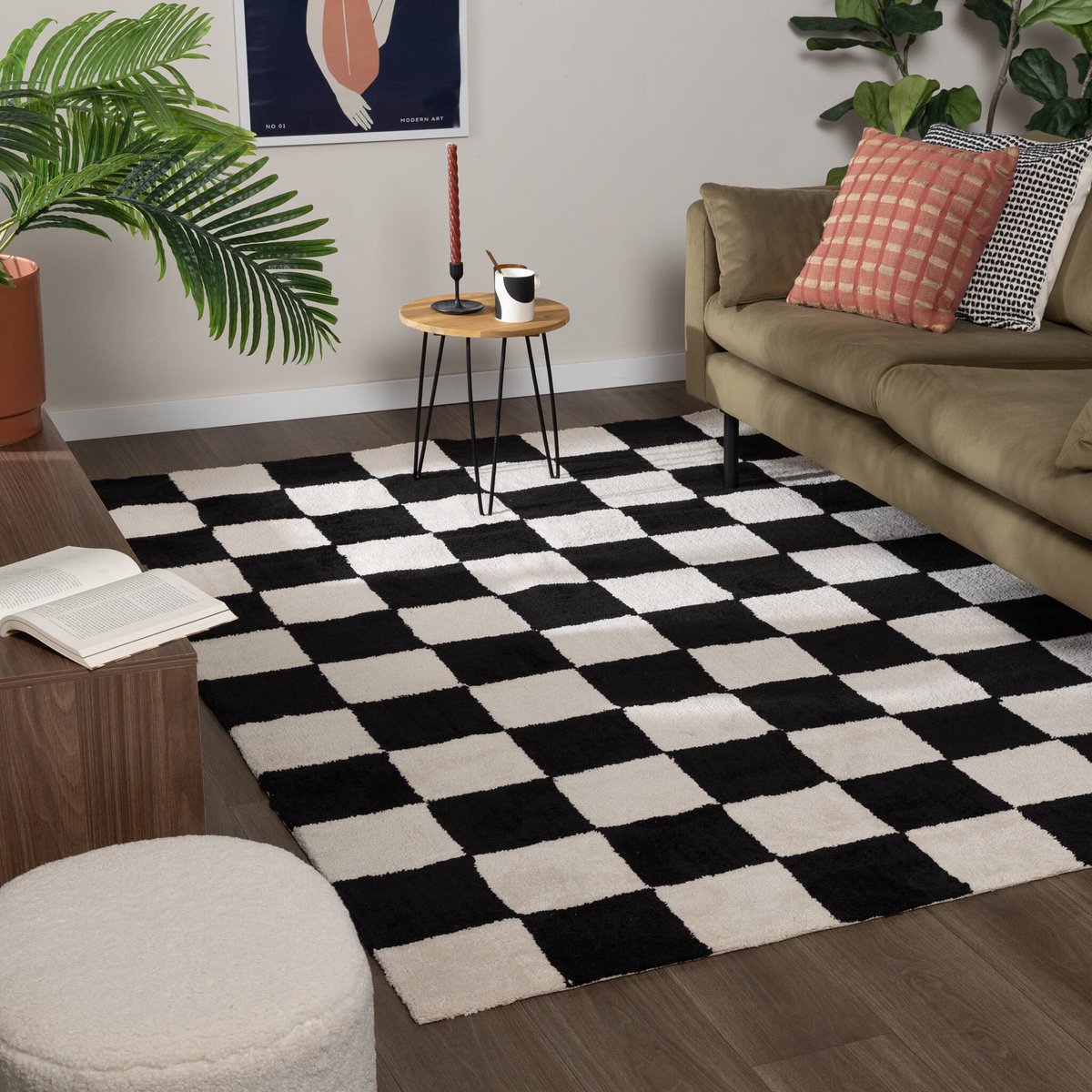 Fraai Checkerboard vloerkleed - Blox Zwart - 160x230cm