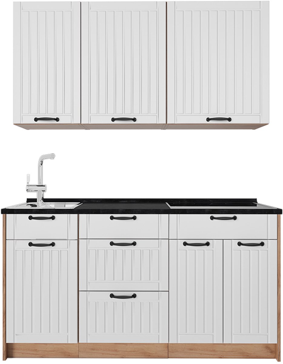 Vicco Eenpersoonskeuken Fame-Line, Wit Landhuis/Goudkleurig Eiken, 150 cm, WB Antraciet