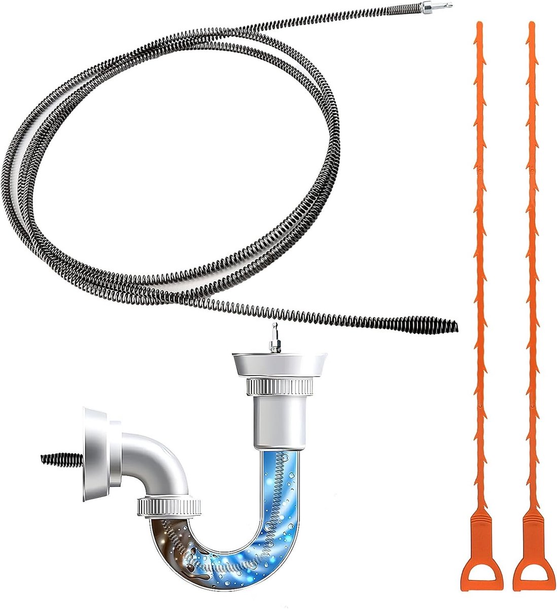Flexibele Afvoerspiralen van 3m x 10mm voor Effectieve Reinigen van Buizen, Keuken en Badkamer