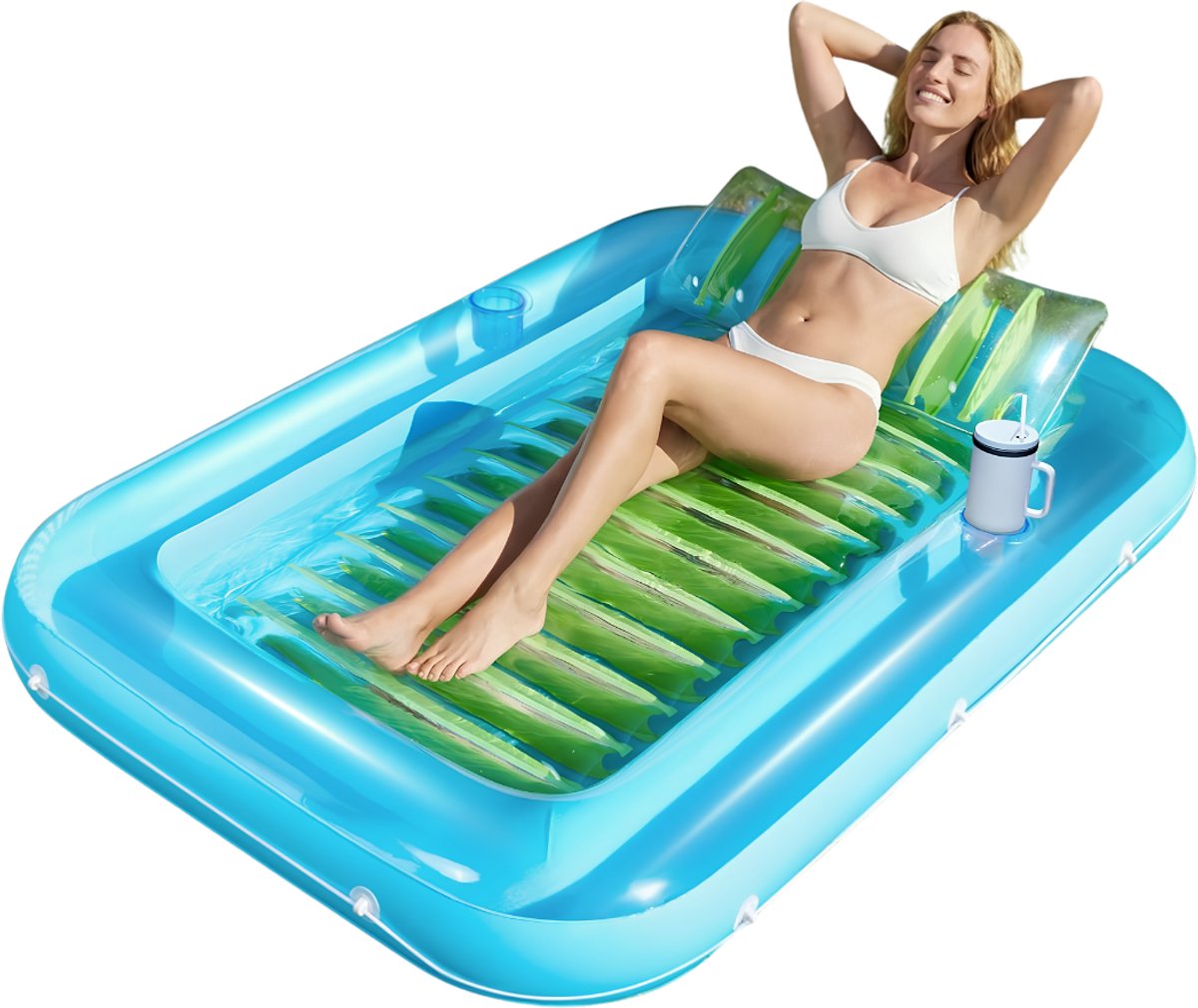 Lìon® Tanningbed - Opblaasbaar Luchtbed met Kussen - Opblaasbaar Zonnebad - Blauwgroen - 178cm x 117cm x 1cm