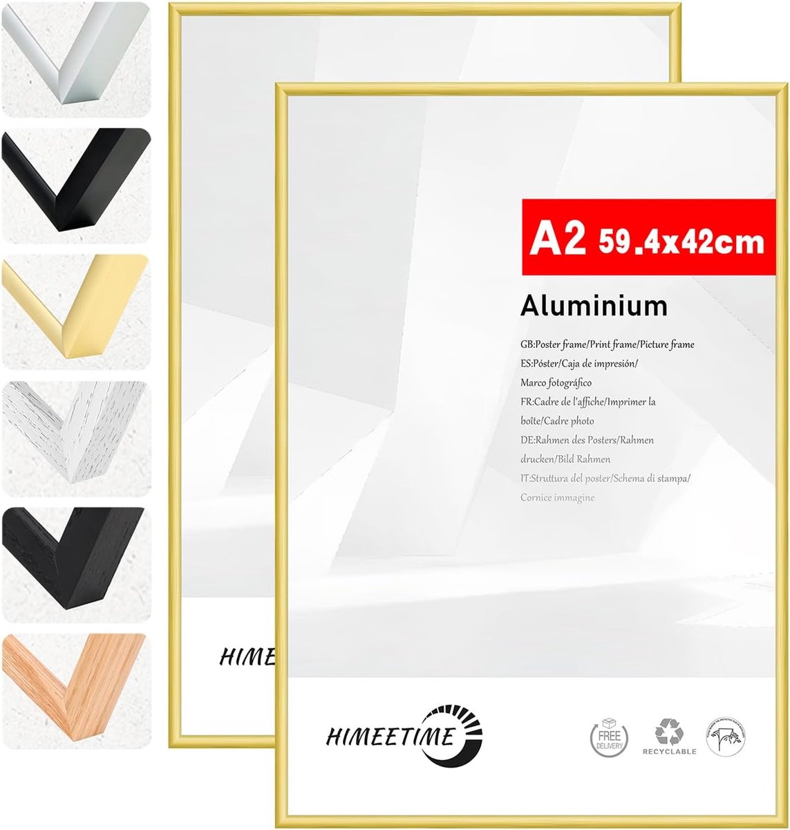 Fotolijst A2 42x59,5cm - Gouden Metalen Frame - Inclusief Documentlijst - Perfect voor Wanddecoratie - SnelShoppen