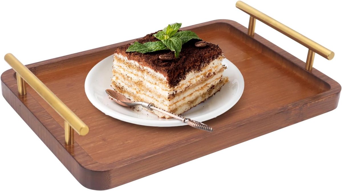Bamboe dienblad 36x25cm - Houten tray - Rustiek vintage design - Perfect voor ontbijt - SnelShoppen