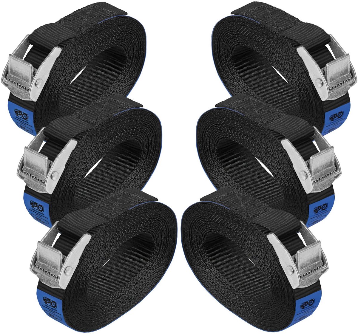 SnelShoppen - BB Sport Spanbanden Sjorband Klemgesp Zwart 250 kg 6 stuks 2,5cm x 2,5m voor Camping, Tuin, Vervoer en Verhuur