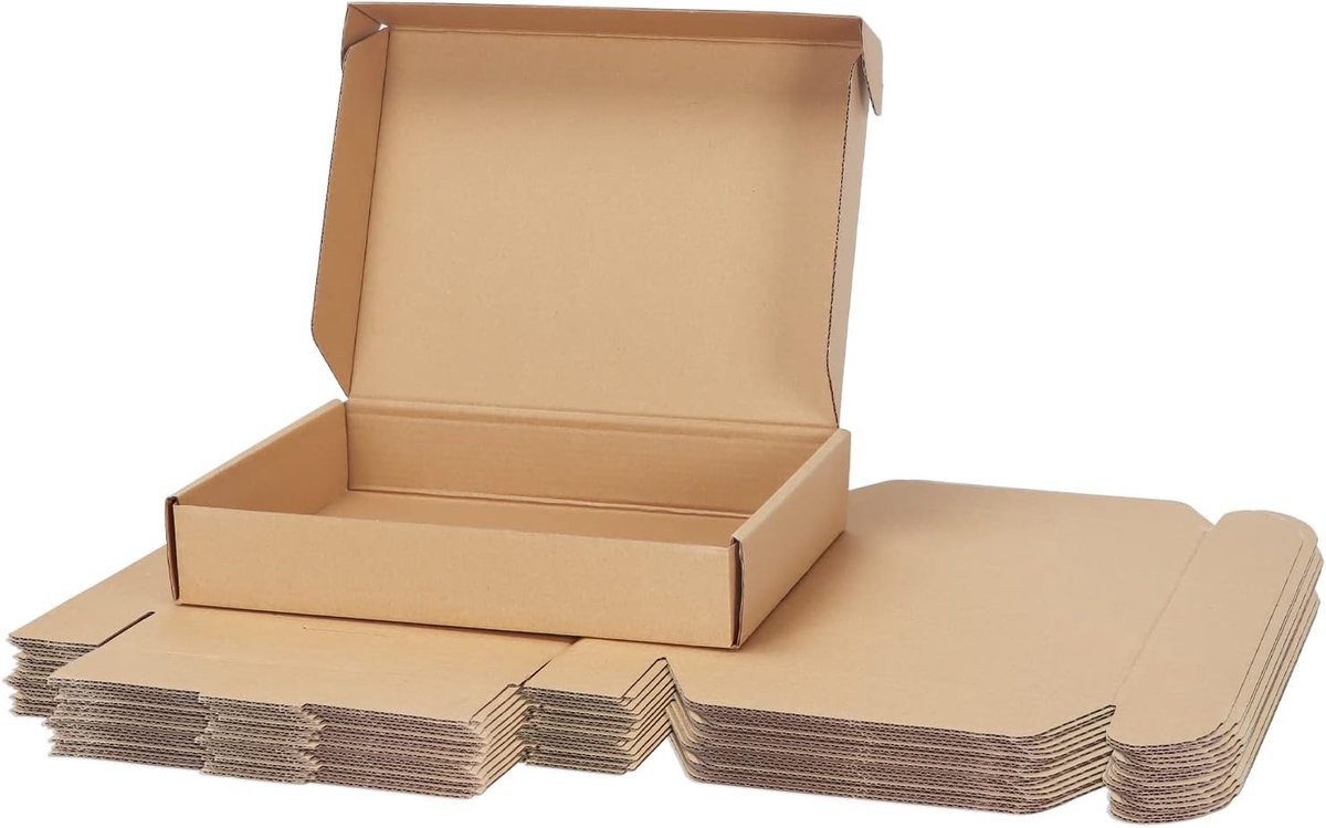 SnelShoppen - 25 Stuks Verzenddozen Bruin Golfkarton 280x204x51mm, Perfect voor Verpakking en Verzending, Eenvoudig te Monteren, Ideaal voor Diverse T