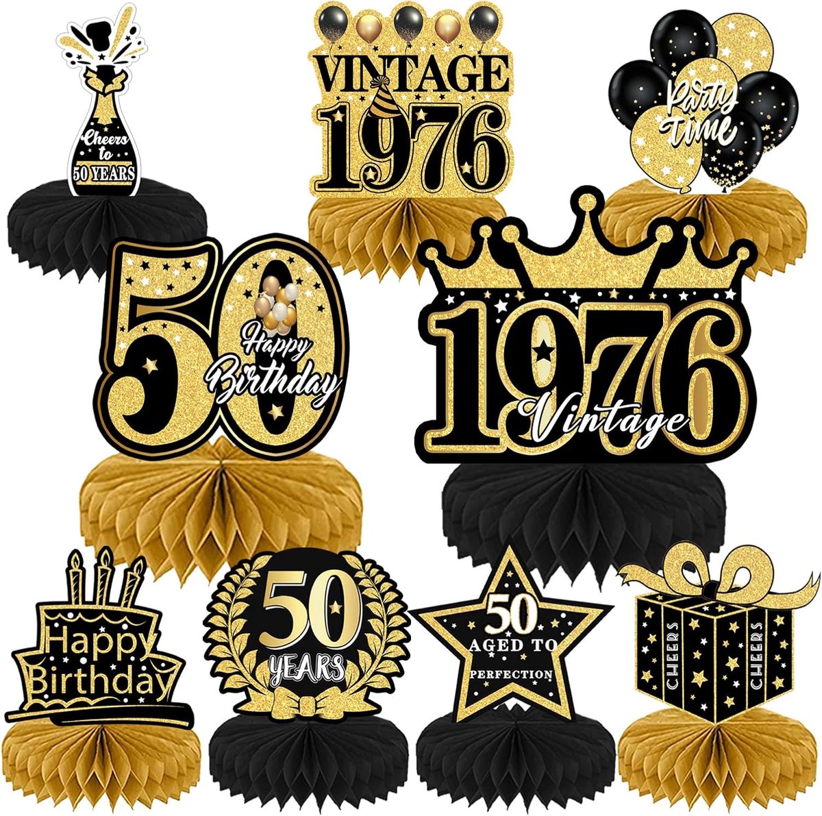 tafeldecoratie voor 50e verjaardag, 9-delige set voor verjaardag en jubilea, premium papieren decoratie voor verjaardagsfeesten, tafeldecoratie mannen/vrouwen, feestdecoratie accessoires