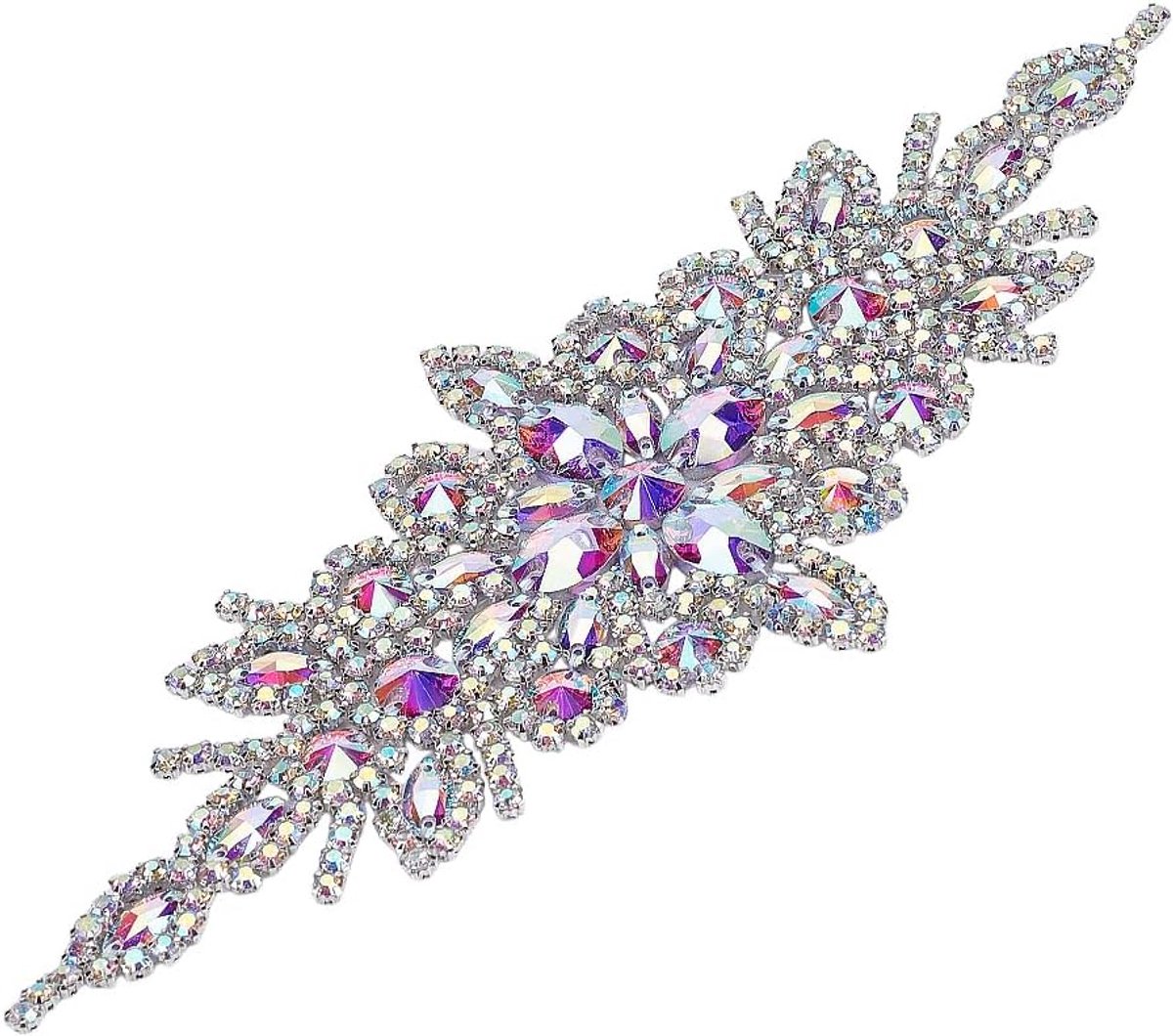 Glas Strass Applique Patches 24x9.5cm Crystal AB Rhinestone Applique Ijzer Op Patches Bloem Bruiloft Riem Applique Hotfix Strass Patches Naaien Strass Applique Voor Jurk
