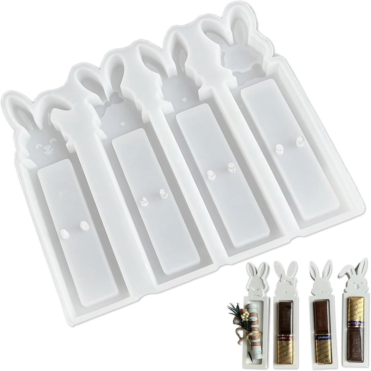 siliconen gietvormen paasdecoratie – 4-delige set paashaasvorm – flexibel mal voor epoxyhars, chocolade of gips – 14x15,5 cm – ideaal voor geldcadeaus en creatieve DIY projecten