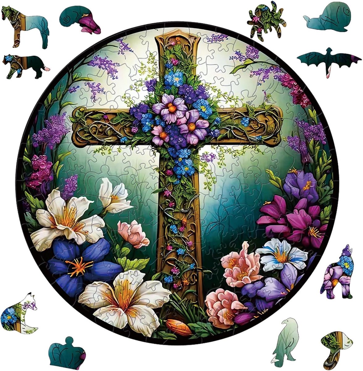 Puzzel Volwassenen, Kruispatroon, Wooden Puzzle, 30 * 30 cm, 150 Stukken, Onregelmatige Vorm, Mooie Houten Cadeaubox