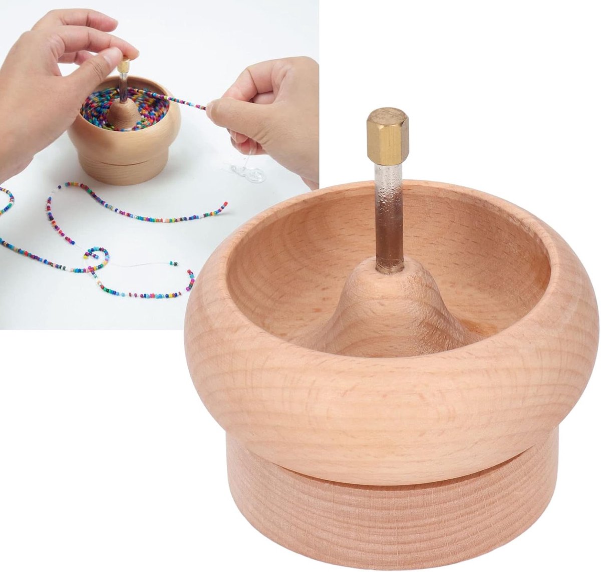 Kraal Spinner voor Gemakkelijk Kralen met Metalen Staaf, Geweldig voor Zaadkralen, Springen op Grote Oognaald, Metaal en Hout, 1 Set Huishoudelijke Kraal Spinner