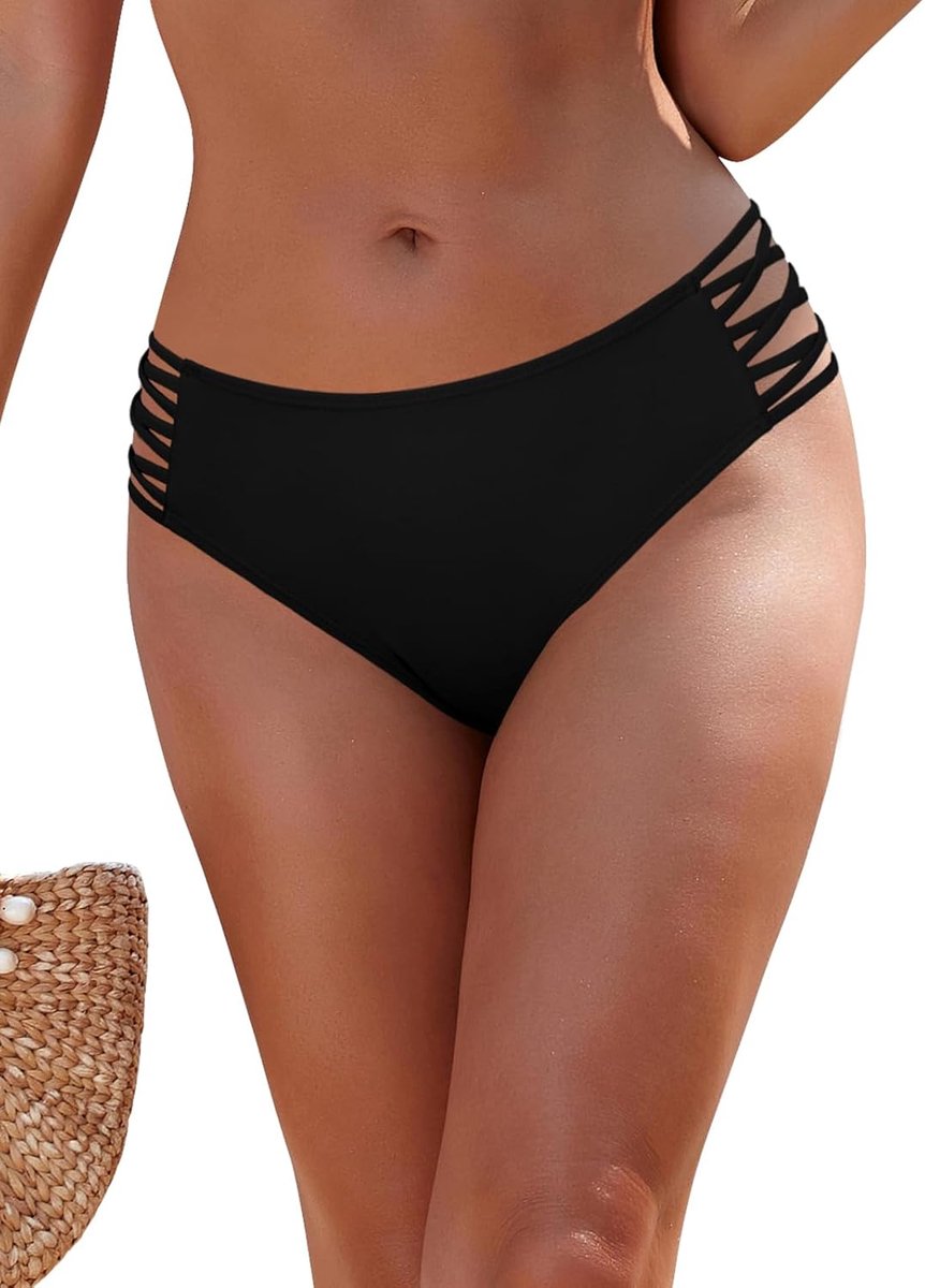 Mid Waist dames strappy cutout zwemshorts badpak zwart bikinibroek volledige bedekking zwembroek bikini slip