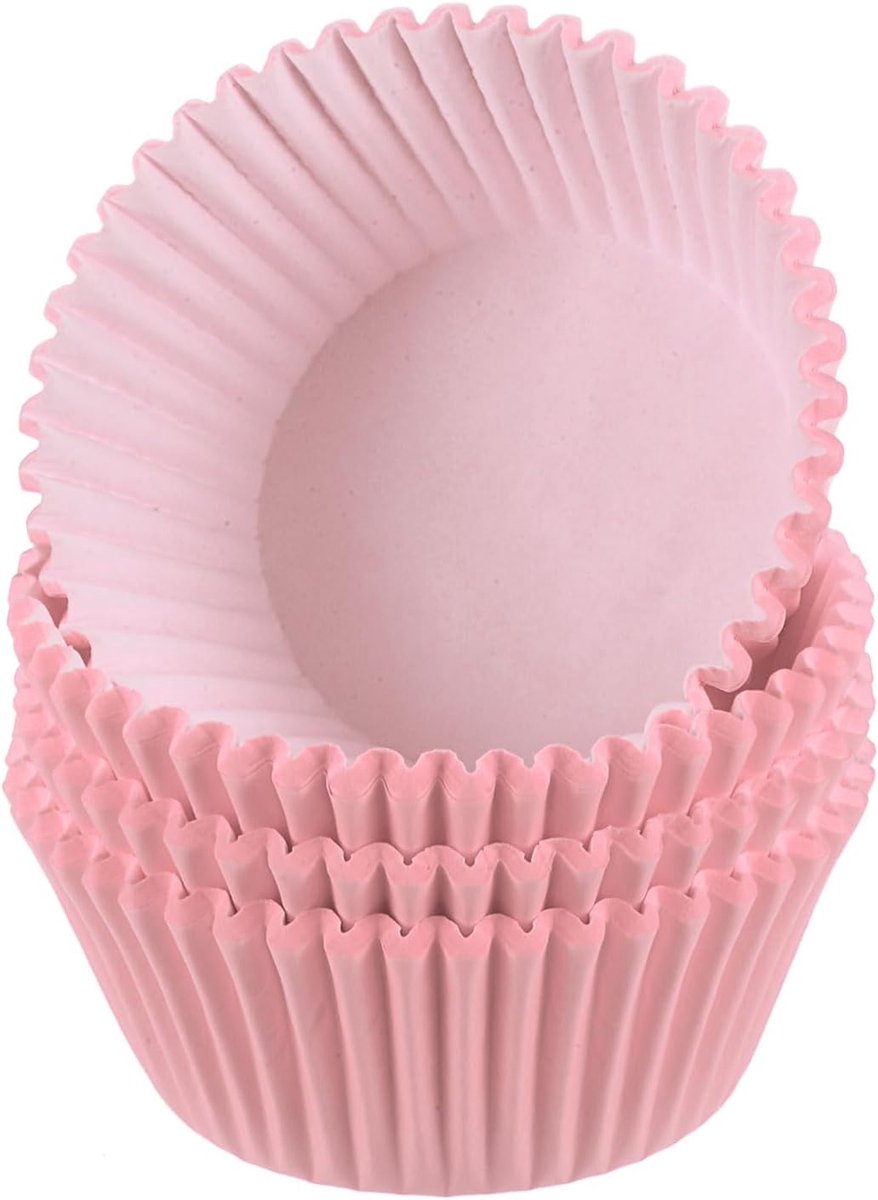 100 cupcake-inzetstukken, cupcake-vormpjes voor pannenkoeken, standaardformaat, antiaanbaklaag, voor feestjes, bruiloften, verjaardagen, roze