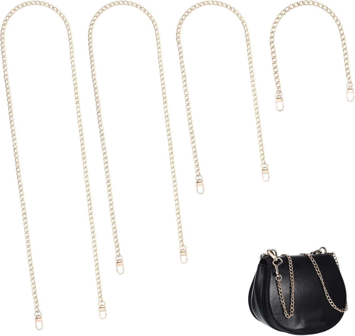 4 stuks zakketting, 120, 100, 60 en 40 cm, gouden wallet, ketting, tasriem, smalle ketting, goud, tasaccessoires, draagriem, voor het maken van tassen, gouden ketting, schouderriem, voor tassen, dames