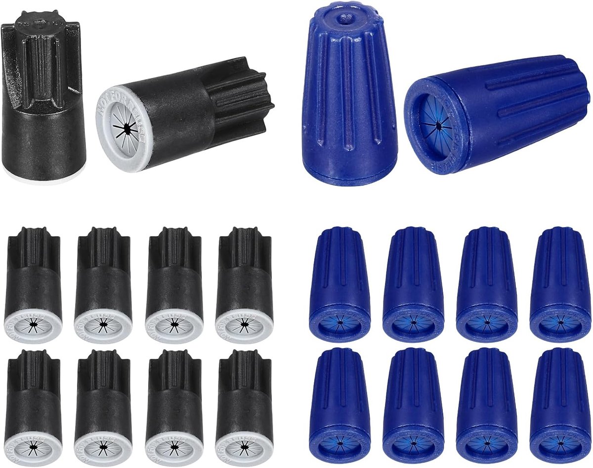 20 stuks waterdichte draadconnectoren, kabelaansluitklemmen 22-12AWG twist-groefdoppen voor landschapslicht, waterirrigatie, zwart, blauw