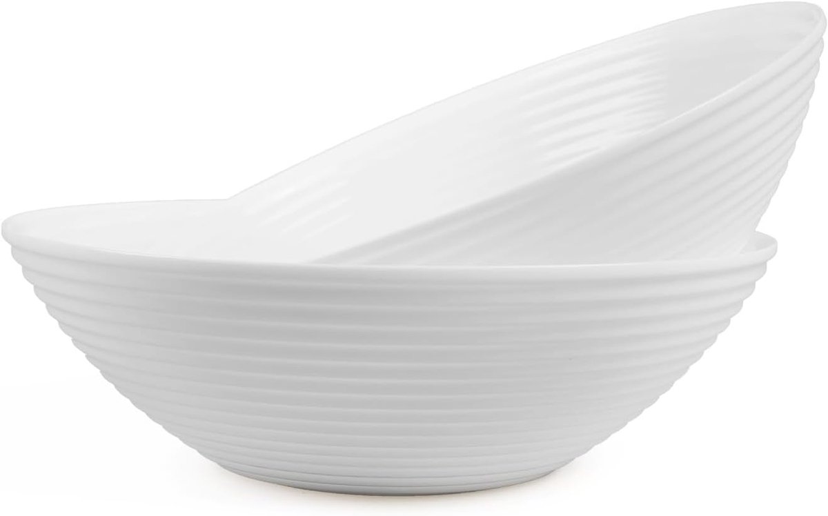 Saladekommen Set van 2, 24.13 cm Serveerkommen voor salade en fruit, magnetron- en vaatwasserbestendig Wit
