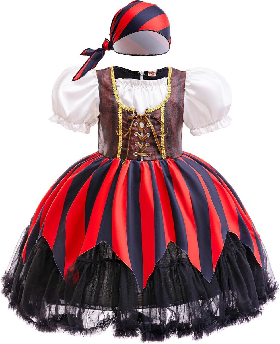 Prinsessenjurk voor meisjes, piratenkostuum met piratenhoed, Halloween-themafeest en rollenspel