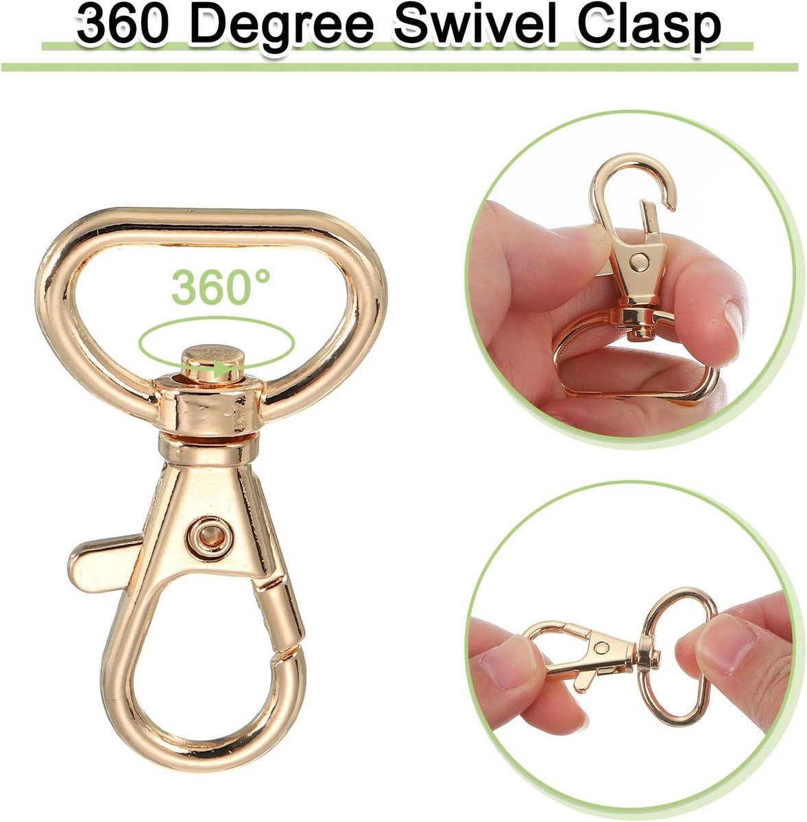 Draaibare trigger-klikhaak, zinklegering, klassieke kreeftenclips met D-ring voor sleutelkoord, doe-het-zelf vakmanschap (3/4 inch, goud)