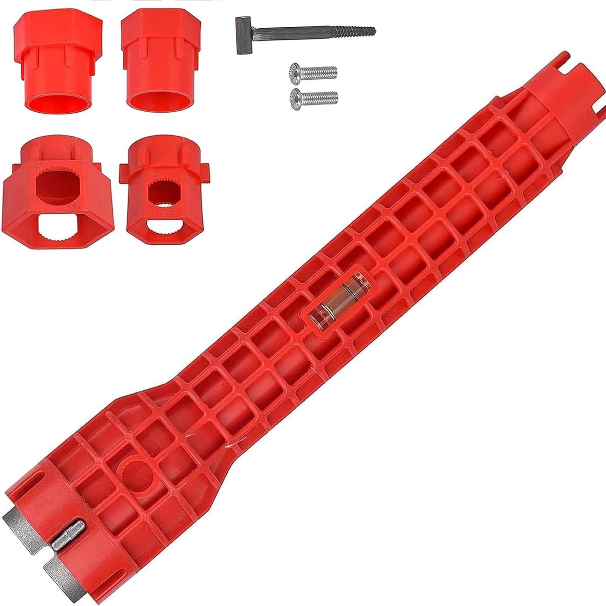 14-in-1 kraansleutel, gereedschap voor staande kraanmoersleutel, hoekventiel 1/2 inch, voor sink, toiletpot, wastafel, keuken, sanitair (rood)