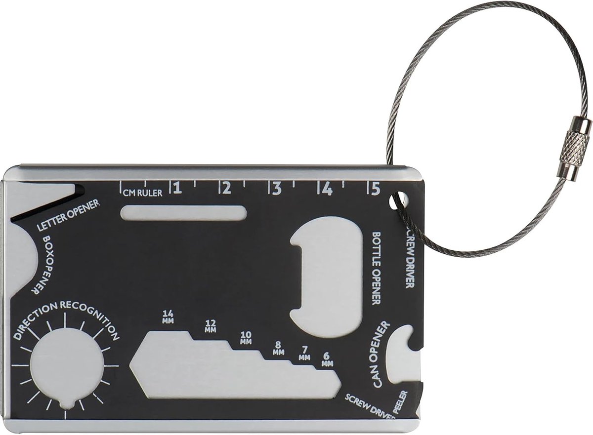 2 stuks multitool kaart chequekaart gereedschap kaart multifunctioneel 11-in-1 roestvrij staal multifunctioneel gereedschap in creditcardformaat outdoor tool met zaag, mes, flesopener (kofferhanger)