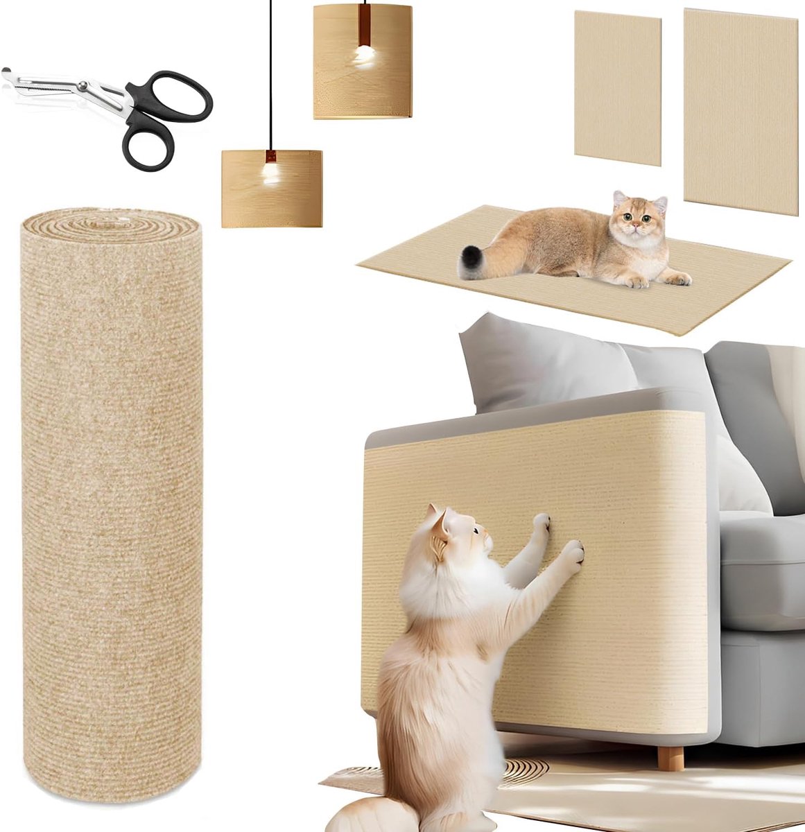 300 x 40 cm bescherming voor bank, krassen, katten, krabpaal voor katten, zelfklevend, doe-het-zelf, klimmende kattenkras ter bescherming van tapijten, banken en meubels, kaki