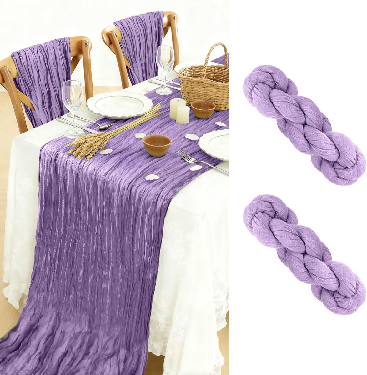 Tafellopers van chiffon, 90 x 300 cm, boho-stijl, decoratie voor verjaardagsfeest, bruiloft, babyshower, lila