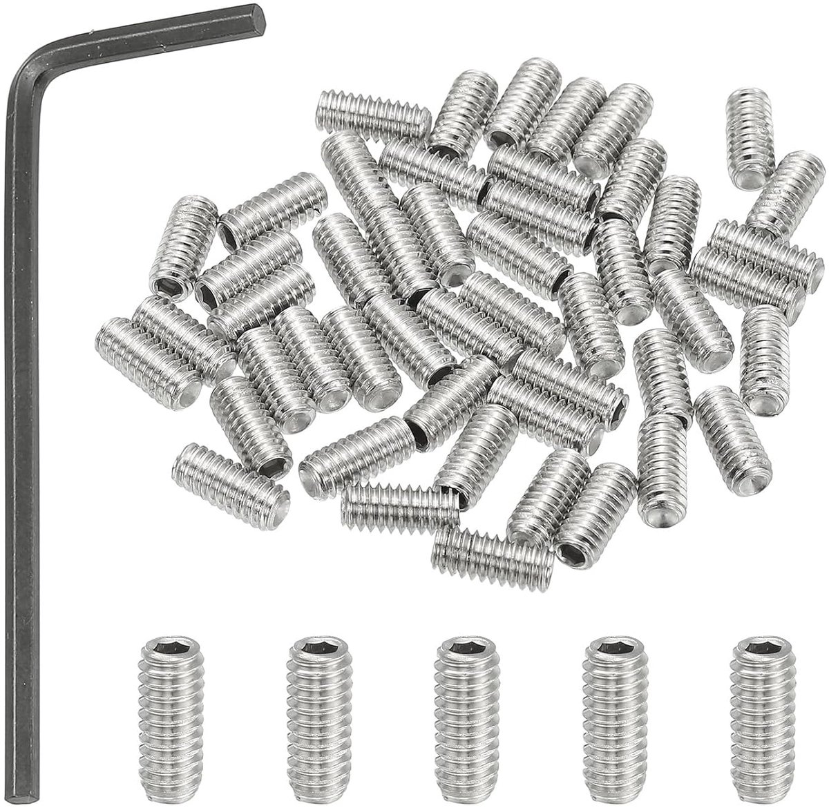 50 stuks 304 roestvrij stalen stelschroeven #8-32x3/8", UNC grove schroefdraad binnenzeskant schroefdraadpennen set met schroevendraaier voor deurklinkhouder meubellampen kraan reparatie