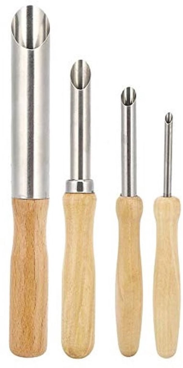 Beeldhouwgereedschap 4 Stuks - Houten Handvat - Cirkelvormig Gat - Kleisnijders - Aardewerk Gereedschap - Voor Kunstklei - Klei Snijders