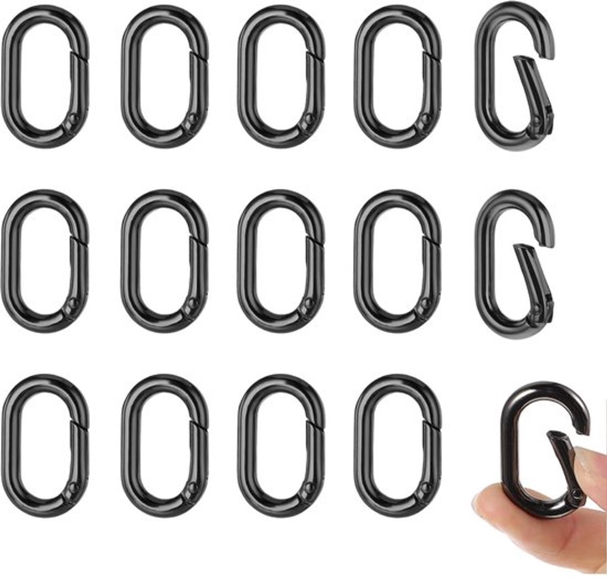 Karabijnhaken 15 Stuks - Ovale Metalen Haken - Zinklegering - Veergespen - Sleutelhanger - Knutselaccessoires - Corrosiebestendig