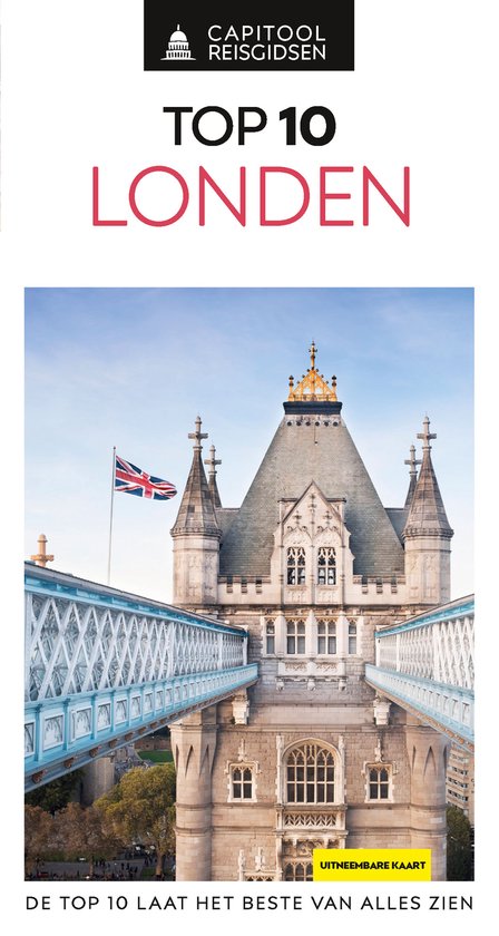 De Tower Bridge in Londen met de Union Jack wapperend aan de linkerkant.