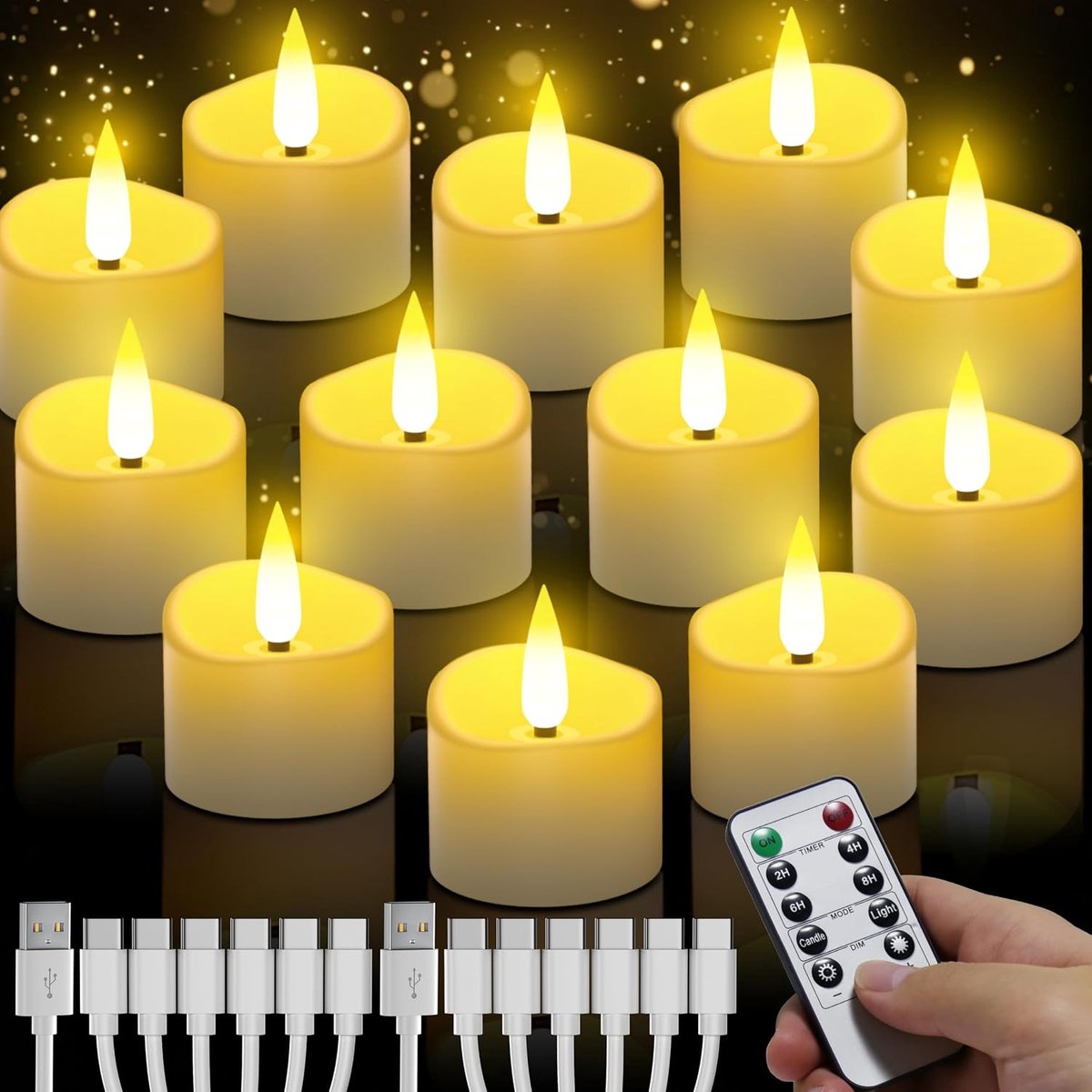 led-theelichtjes met afstandsbediening, 12 stuks, vlamloze led-kaarsen met auto-timerfunctie, emulatie, elektrische kaarsen voor bruiloften, feesten, Halloween, Kerstmis, woondecoratie