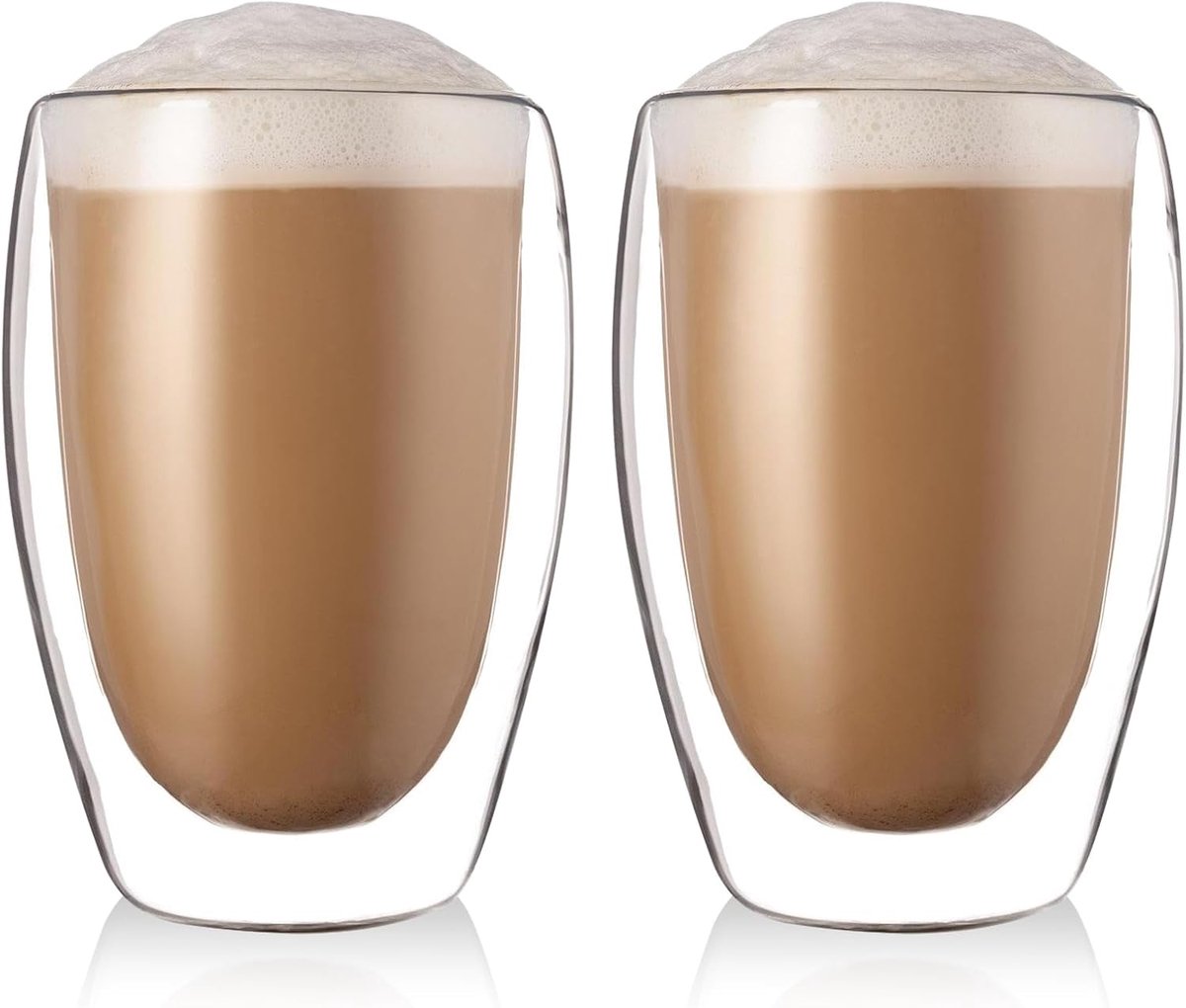 Macchiato-glazen, dubbelwandig: set van 2 stuks 450 ml dubbelwandige koffieglazen van borosilicaatglas, geïsoleerde koffiekopjes, cappuccino ijskoffie mokken voor cappuccino, latte, thee