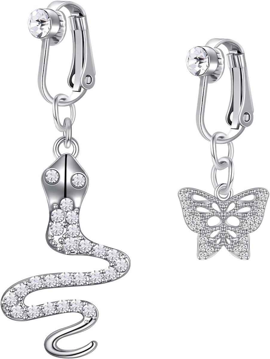 2-3 stuks nepnavelringen, clip-on navelpiercing chirurgisch staal, nepbuikstaafjes met hart, vlinder, CZ bengelen nepnavelringen, niet-doorboorde piercingsieraden