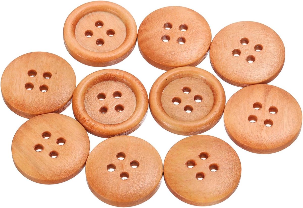 10 stuks 32L houten naaiknop 4/5" (20mm) 4 gaten ronde knopen van hout vervanging voor kleding doe-het-zelf handwerk decoratie, lichtbruin