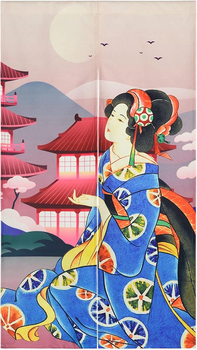 Noren Doorway Gordijn Japanse Stijl Geisha Meisje Mountain Moon Gedrukt Katoen Linnen Raambehandeling Deurtapijt voor Woondecoratie 85 x 150 cm