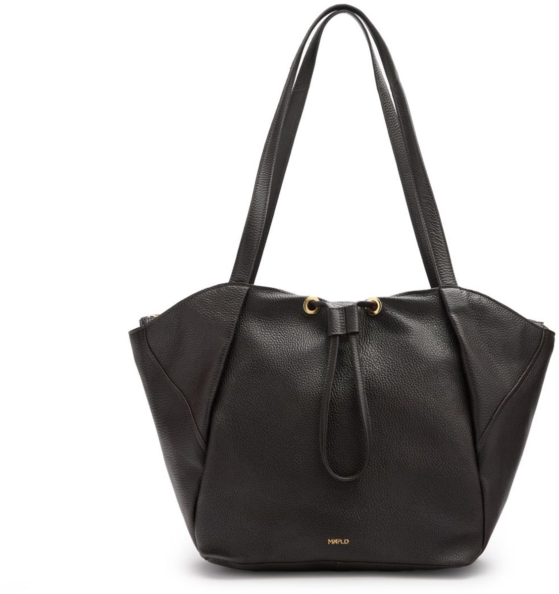 Manfield - Donkerbruine leren shopper met aantrekkoord