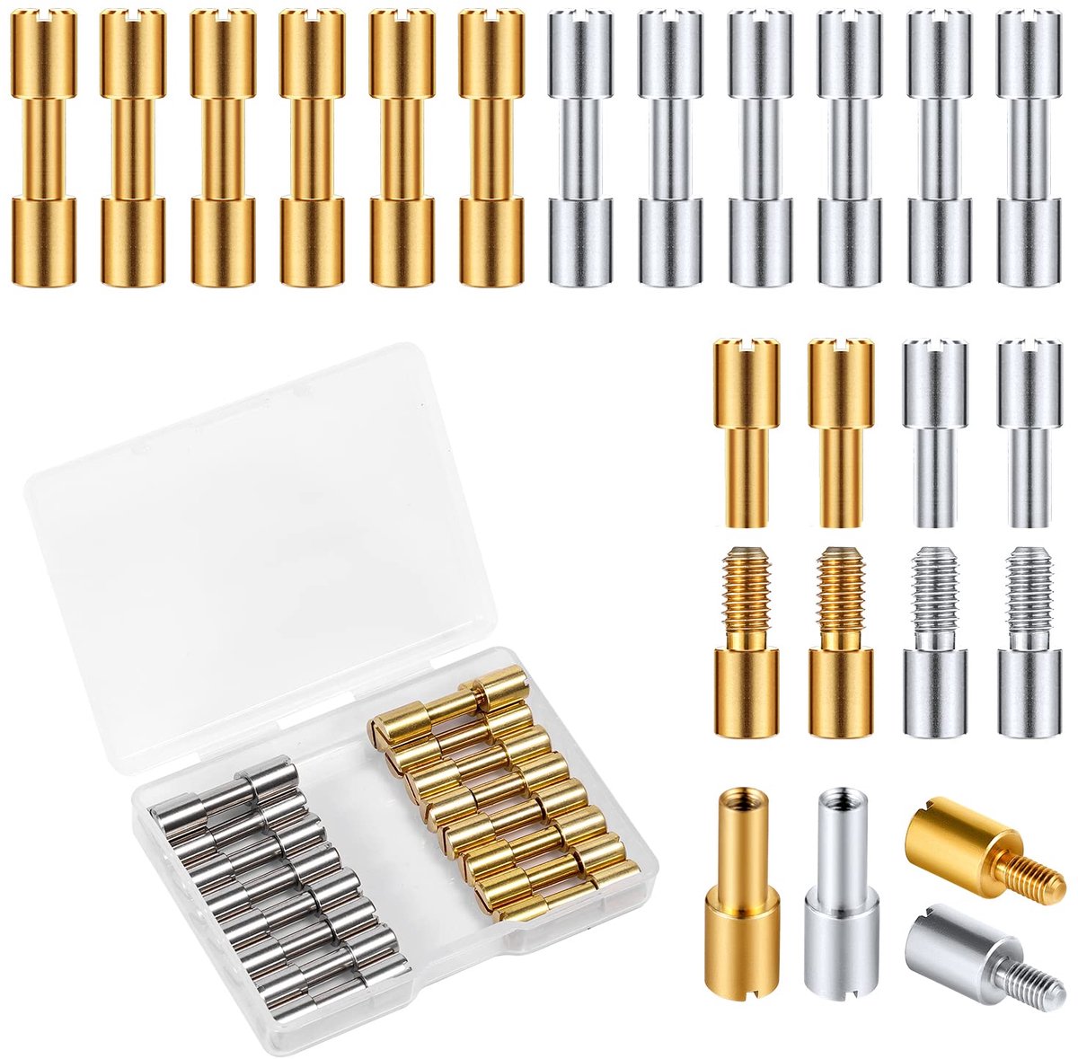 Sets Messing Beugelboutbevestigingen en Roestvrij Staal Beugelboutbevestigingen Kopdiameter 6mm Meshandvat Pennen Meshandgreep Schroeven Tactische Klinknagels met Plastic Koffer