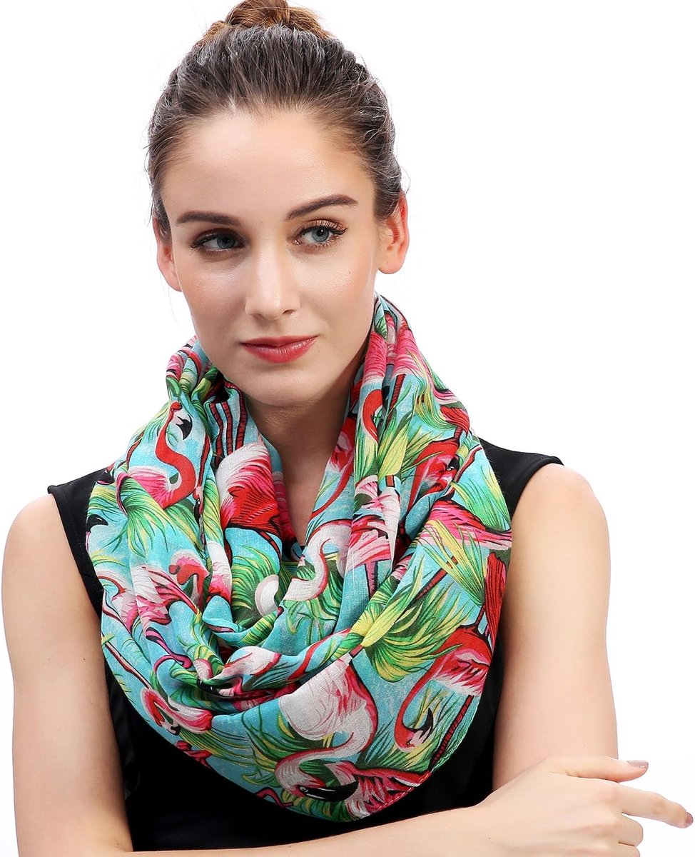 & Lily dames loop sjaal ronde sjaal slangsjaal flamingo patroon
