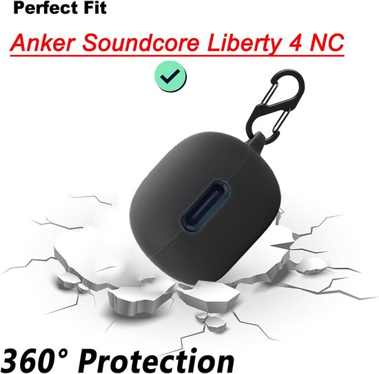hoes voor Anker Soundcore Liberty 4 NC tas, stootvaste beschermhoes en huid beschermhoes voor Anker Soundcore Liberty 4 NC met sleutelhanger (zwart) — afbeelding 4